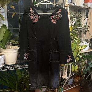 Desigual Laura Denim Dress with Pink Embroidery